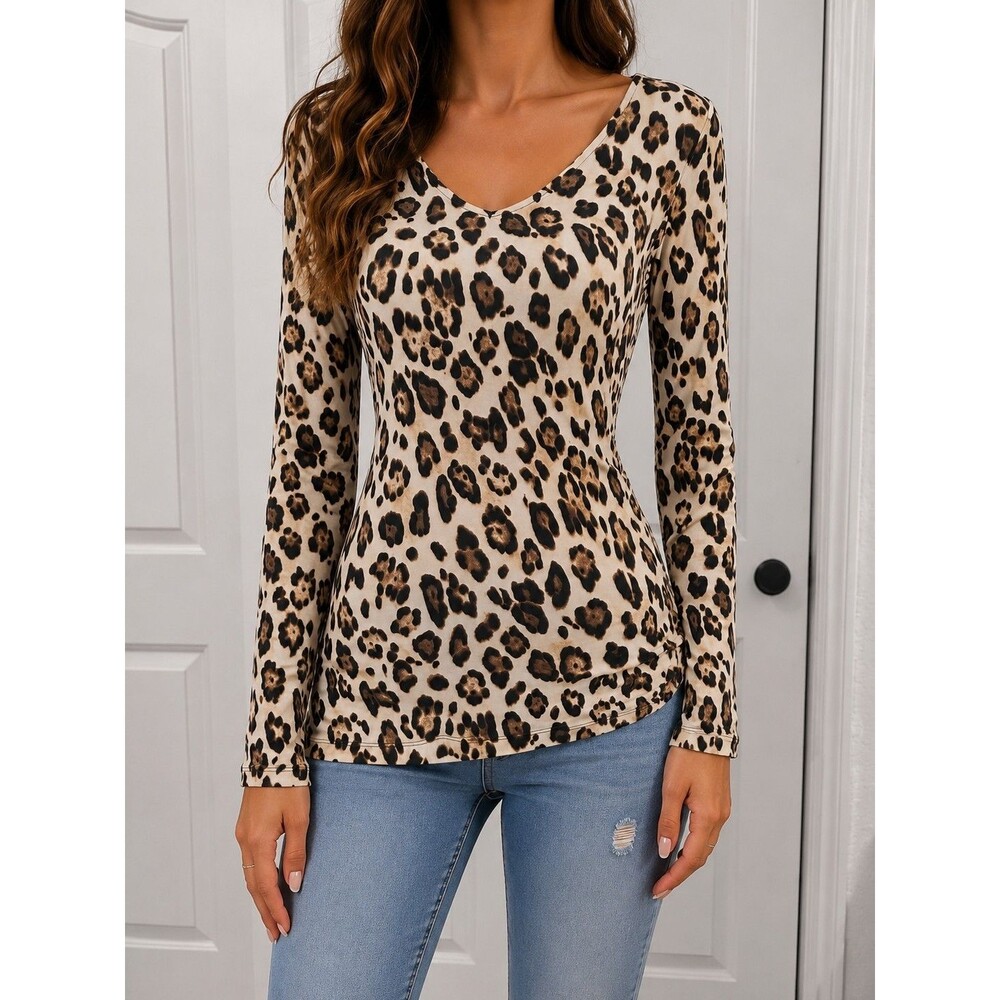 GUESS Leopard Print Open Back Lace Top Women's Long Sleeve Animal Print